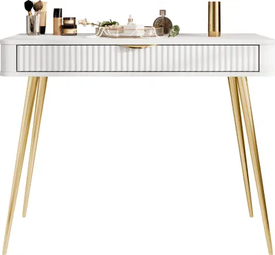 Produktbild von MIRJAN24 Schminktisch Lante, Kosmetiktisch, mit Schublade, Metallfüße, Schafzimmer Kollektion (Farbe: Weiß)