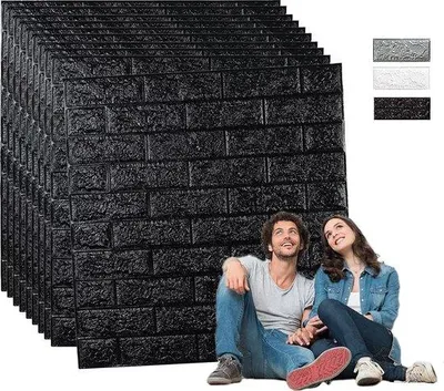Immagine prodotto di Pannelli da parete autoadesivi, pannelli da parete 3D, effetto pietra, adesivi da parete, per soggiorno, camera dei bambini, camera da letto, 10 pannelli, 77x70 cm, nero