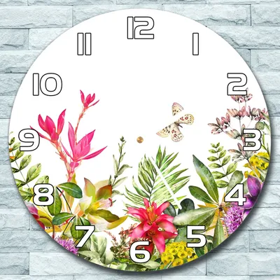 Produktbild von Wanduhr aus Glas Rund fi 30 Tropische Pflanzen Quarz Deko Schlafzimmer Büro