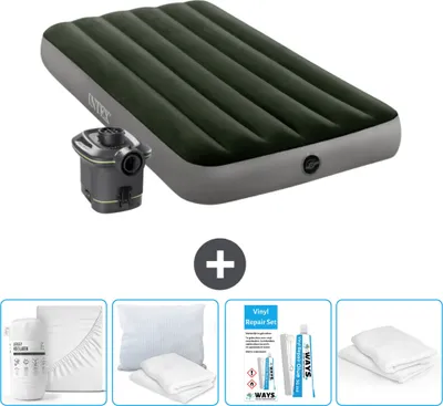 Produktbild von Intex Luftbett - 1 Person - 99 x 191 x 25 cm - Grün - Inklusive Pumpe - Spannbettuch - Küssen - Reperaturset en Kissenschutz