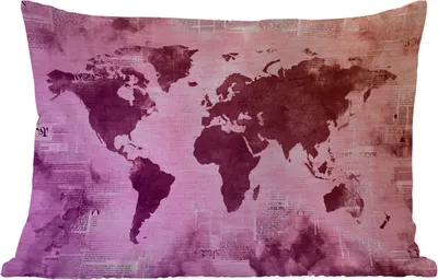 Produktbild von MuchoWow® Outdoor Kissen - Weltkarte - Lila - Zeitung - 60x40 cm - Wetterfest - Lounge Kissen - Zierkissen - Kissen für Innenräume