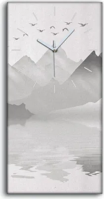 Produktbild von Dekor Leinwand Uhr Wandbilder Quarz 30x60 Malerei Abstrakte See Berge Vögel - weiße Hände