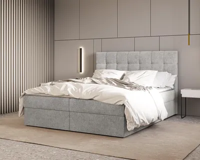 Produktbild von Boxbett 05 OSLO - 160 x 200 cm mit Bettkasten und Topper, Polsterbett mit PolyurethanSchaum, gepolstertes Kopfteil mit Ziernähten, Aragon Stoff, Hellgrau