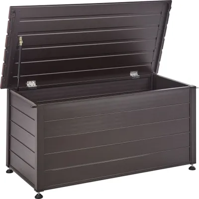 Obrázek produktu pro BELIANI Zahradní úložný box s víkem tmavě hnědý hliník 123 x 60 cm 330 L venkovní úložný nábytek