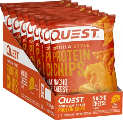 Produktbild von Quest Nutrition Protein Tortilla Chips (8x32g) Nacho Cheese - Funktionelle Lebensmittel - Eiweiß-Snacks