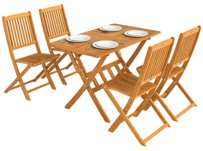 Produktbild von Holz Gartenmöbel-Set 5-teilig Klapptisch mit 4 Klappstühlen