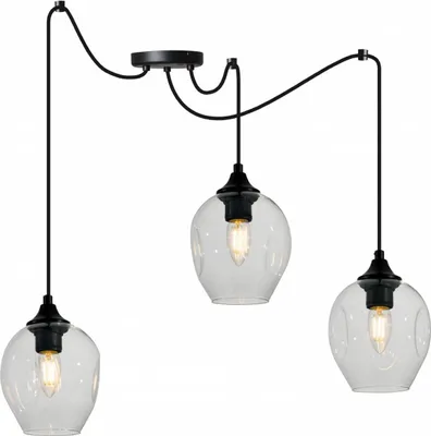 Produktbild von Prage Spider Hängelampe - Hängeleuchte in Spinnenform - Deckenlampe – Spinne Lampe mit 3 Kopf - Hängeleuchte aus Metall und Glas - Transparent