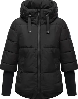 Produktbild von Navahoo Damen Winterjacke Lotusherz | Steppjacke kurz mit Kapuze | warm & bequem | Schwarz | Größe 40 – L