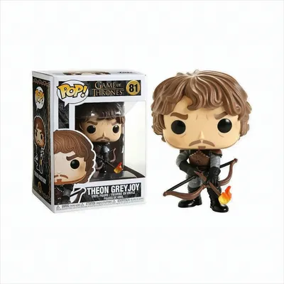 A Funko Pop! vinyl figure of Theon Greyjoy from Game of Thrones, shown both in its packaging and outside of it.