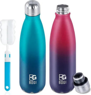 Produktbild von Famanu Trinkflasche 500 ml, 2 Stück - Edelstahl, doppelwandig, auslaufsicher