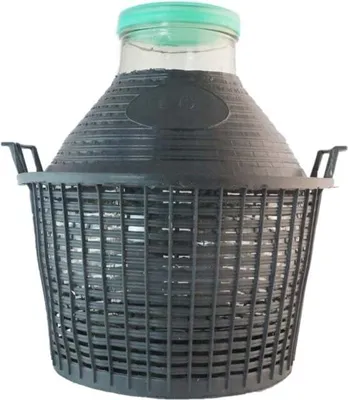 Produktbild von Weithals-Glasballon, Weinballon 10 Liter im Kunststoffkorb inkl. Deckel
