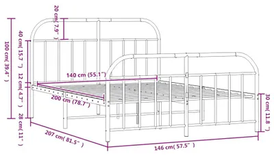 Produktbild von vidaXL Bettgestell mit Kopf- und Fußteil Metall Schwarz 140x200 cm