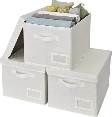 Produktbild von Famanu Aufbewahrungsboxen mit Deckel, 3 Stück, faltbare Stoffboxen in Perleweiß