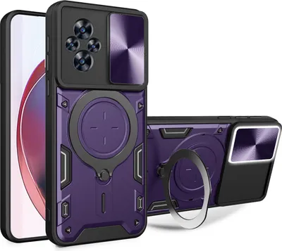 Produktbild von Handyhülle für Realme C67 4G Dual-Layer Stoßfest Rüstung Hülle mit Dia Kameraschutz und Kreisförmig Ring Ständer Lila