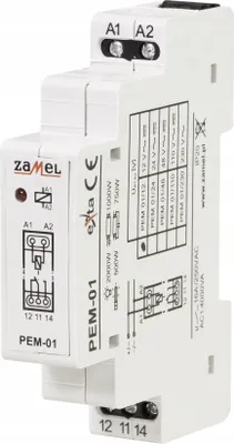 A close-up studio shot of a Zamel PEM-01 electromagnetic relay.