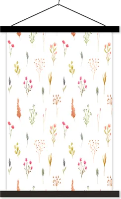 Produktbild von MuchoWow® Textilposter Blumen - Pflanzen - Collage 60x90 cm mit schwarzem Rahmen - Poster Wohnzimmer