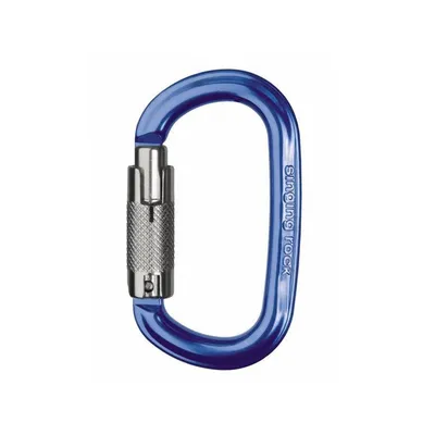 Ovaler Alukarabiner Ozone von singing rock in Blau mit Schraubverschluss; geeignet für Klettern.