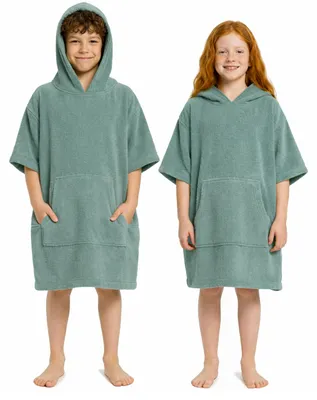 Produktbild von Frottee Badeponcho Kinder Mädchen Jungen 100% Baumwolle Bademantel Surfponcho Jade 3-5 Jahre (104-116)