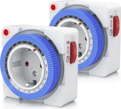 Produktbild von BEARWARE 2x Zeitschaltuhr, mechanisch, 24h, kompakt, 15 min. Zeitintervalle, Kinderschutzsicherung
