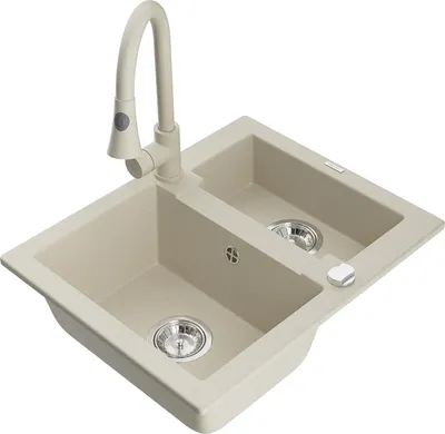 Produktbild von Mexen Carlos 1,5-Becken-Granitspüle mit Mischbatterie Elia, Beige - 6518-69-670101-69