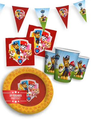 Produktbild von Paw Patrol Party Paket 37tlg mit Wimpelkette Tellern Bechern und Servietten