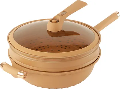 Produktbild von 8 in 1 Multifunktions-Wok, ideal zum Braten und Dämpfen, Antihaft-Kochpfanne, Spatel + Schwamm , 32 cm Durchmesser - Claywok