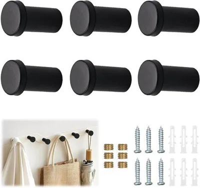 Produktbild von Set aus 6 Haken aus Edelstahl für Schrauben 36 mm - Schwarz - Garderobenhaken - Handtuchhaken