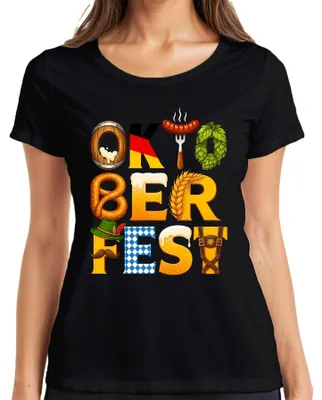 Produktbild von Wiesn Bayern Bier Brezel Lederhose Dirndl München Bart Damen T-Shirt, Schwarz, L