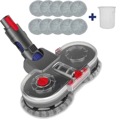 A vacuum cleaner attachment and accessories are displayed against a white background.