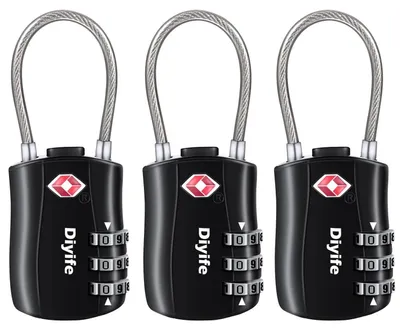 Produktbild von TSA Gepäckschlösser 3 Stück 3-stelliges Sicherheitsschloss Schwarz Kabelschloss