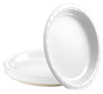 Image de Assiettes en carton rondes, blanches, lot de 16, diamètre 23 cm. Vaisselle jetable pour fêtes