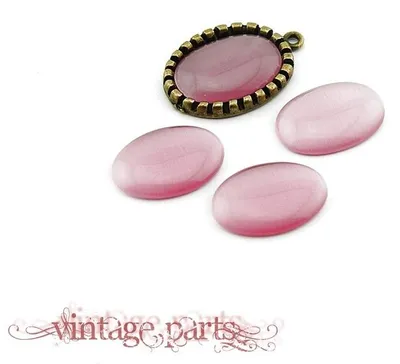 Produktbild von Vintageparts 6 Cateye Cabochons rosa, 18 x 13 mm