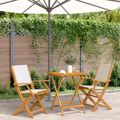 Produktbild von vidaXL 3-tlg. Bistro-Set Cremeweiß Stoff und Massivholz