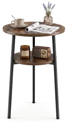 Zdjęcie produktu dla STOLIK CASTORWAY, okrągły, średnica 39 cm, stolik pomocniczy z 2 półkami, stolik do salonu ze stalową ramą, mały stolik kawowy, nowoczesny stolik do salonu