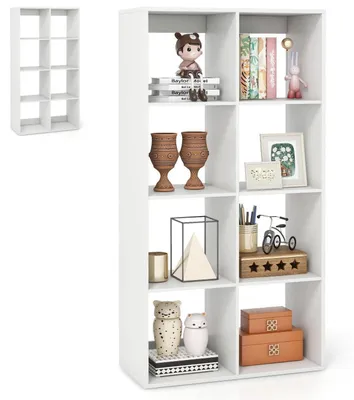 Image de Étagère ouverte avec 8 compartiments, couleur blanche, dimensions : 69,5 x 33 x 137 cm