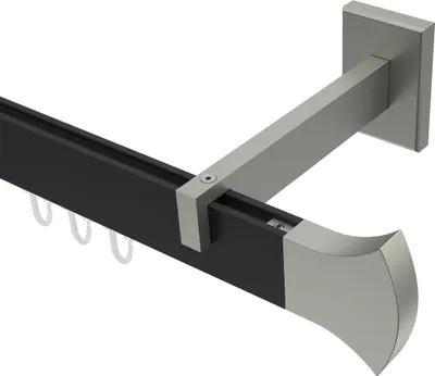 Produktbild von Interdeco Innenlaufstange / Gardinenstange mit Innenlauf Schwarz / Edelstahl-Optik, Typ Smartline Conex (Rundung), 14x35 mm 1-läufig, 240 cm