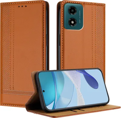 Produktbild von Handyhülle für Motorola Moto G04 G24 Leder Flip Klappbare Schutzhülle mit Standfunktion Braun