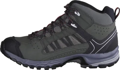A side view of a hiking boot.