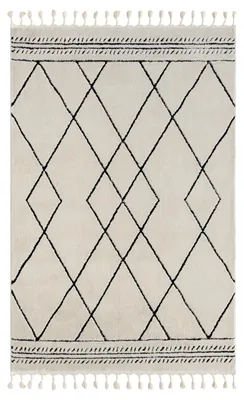 Obrázek produktu pro Koberec MY-RUG, Ella, 230x160, bílý, koberec s vysokým vlasem, moderní, marocký design, nadýchaný měkký, skandinávský kosočtvercový vzor, obdélníkový tvar