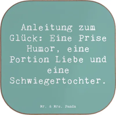 Produktbild von Mr. & Mrs. Panda Untersetzer für Gläser Spruch Humor Liebe Schwiegertochter - Meeresbrise - Geschenk, Glas, Jubiläen, Beziehung, Schwiegereltern, Coaster, Holzuntersetzer