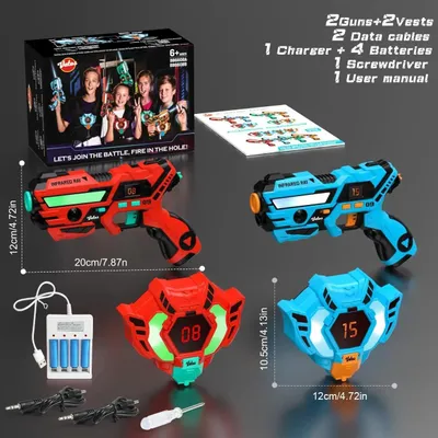 Image de Kit de laser tag - 2 pistolets jouets - Batterie au lithium -  CE - Effets sonores - Utilisation en intérieur/extérieur - À partir de 14 ans - Blanc