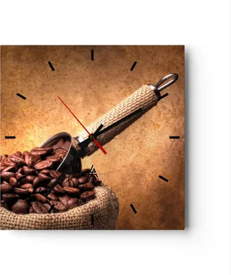 Produktbild von Wanduhr - Quadrat - Glasuhr - Kaffee Getreide geröstet - 40x40cm - Schleichendes Uhrwerk - Lautlos - zum Aufhängen bereit - Dekoration Modern - Wanddekoration aus Glas - C3AC40x40-2536