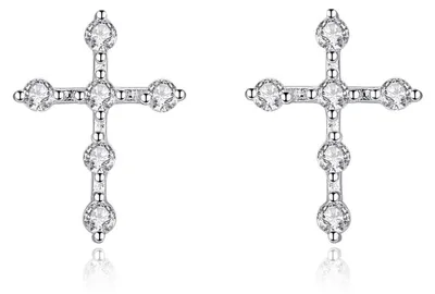 Produktbild von Solidchoice – Damen-Ohrstecker, Kreuz-Design mit Zirkonia, aus 925er Silber