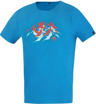 Blaues T-Shirt mit Bergmotiv in Rot und Weiß; Modell "FLASH" von DirectAlpine.