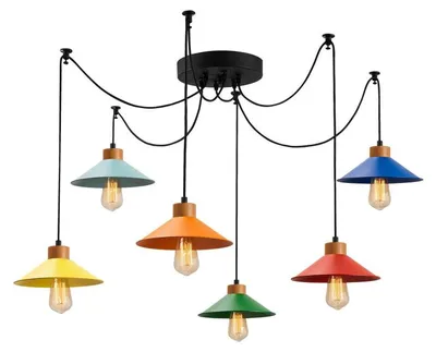 Image de Suspension luminaire en fer et bois multicolore Ø 144 cm 6 lumières E27
