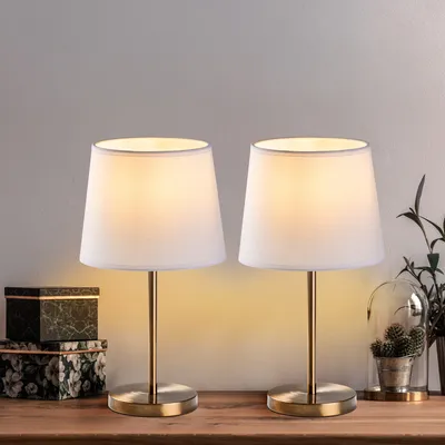 Image de Opviq, lot de lampes de table haut de gamme (2 pièces), style antique, 21 x 21 x 39 cm | Structure en métal, abat-jour en tissu, douille E27, câble de 200 cm avec interrupteur | Idéales pour les intérieurs modernes et les hôtels.