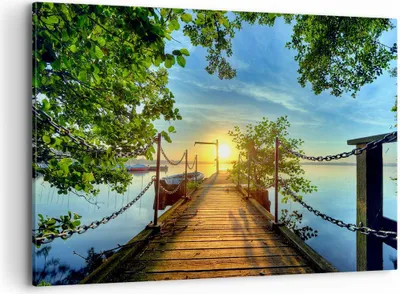 Produktbild von Bild auf Leinwand - Leinwandbild - See Sonnenuntergang Boot Landschaft - 120x80cm - Wand Bild - Wanddeko - Leinwanddruck - Bilder - Kunstdruck - Leinwand bilder - Wandkunst - AA120x80-2573