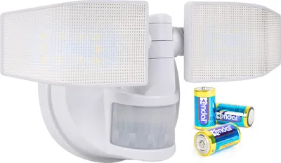 Produktbild von LED Strahler Batterie 2 Fluter-Köpfe Bewegungsmelder Schwenkbar 400 Lumen