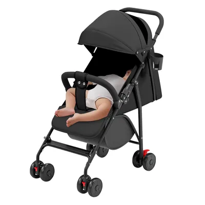 Produktbild von Kinderwagen Buggy Kinderbuggy klappbar Liegebuggy Sportwagen mit 5-Punkt-Sicherheitsgurt für Neugeborene Inkl. Moskitonetz und Matte Schwarz