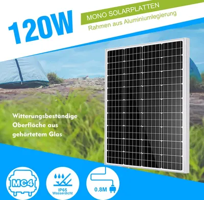 Produktbild von 120Watt Solarmodul 12V Monokristallin Solarpanel Solarzelle Photovoltaik Balkonkraftwerk PV DE